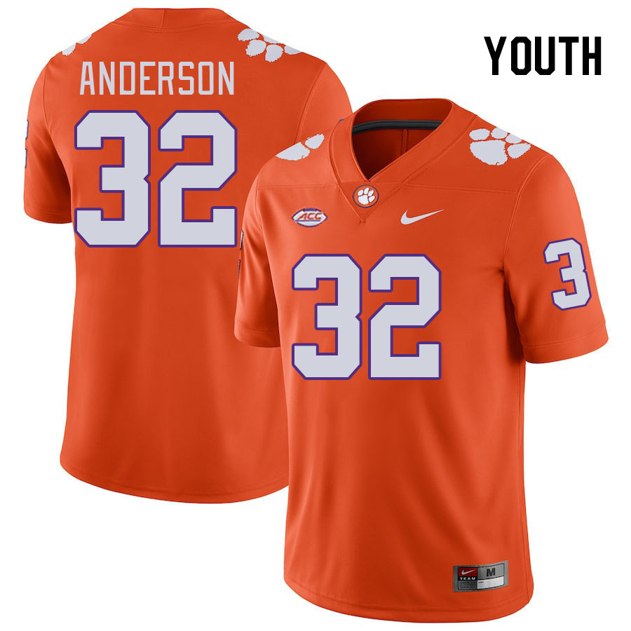 Youth #32 Jamal Anderson Clemson Tigers College Football Jerseys Stitched-Orange